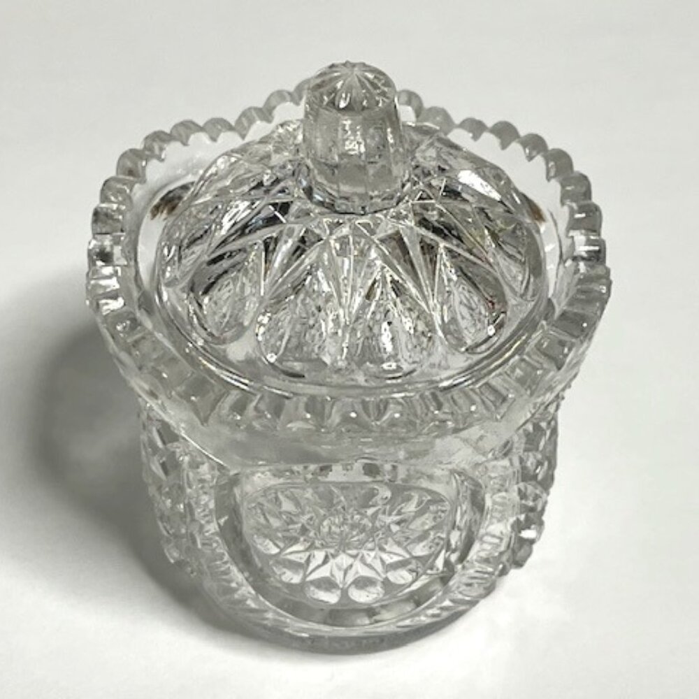 Elegant 2-Piece Clear Glass Small Trinket/Sugar Box w/Lid Starburst Designs 3"